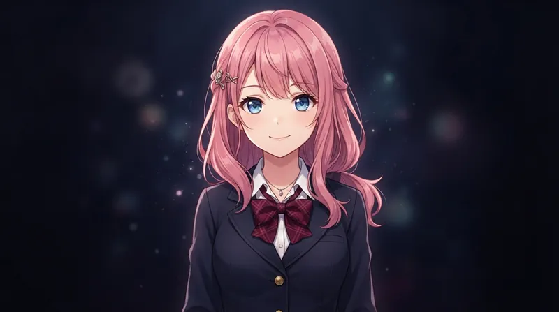An anime-style VRM avatar smiling at the camera